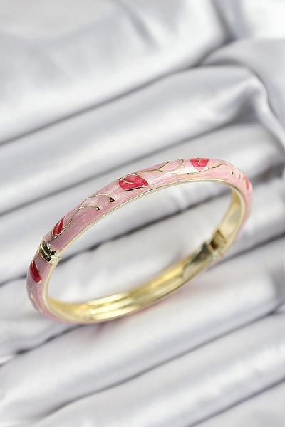 Clariss Mineli Brass Red and Pink Leaf Motif Gold Color Women's Handcuffs