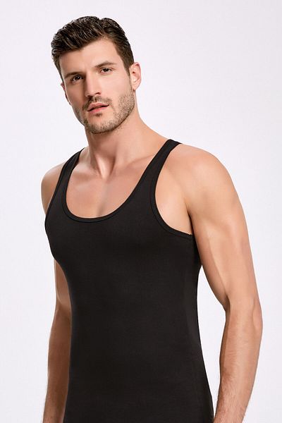 İlke 6 Pieces, 100% Cotton, Men's Rib, Rambo & Sportsman Undershirt, Absorbs Sweat, Black