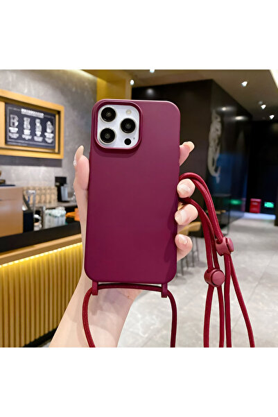 Iphone 16 (6.1 inch) Compatible Velvet Silicone Launch Case with Drawstring Neck Strap