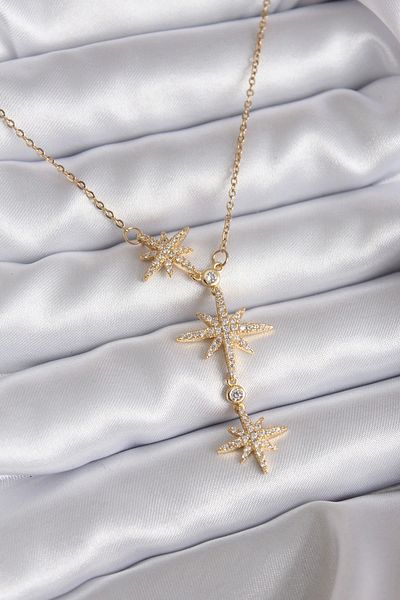 Clariss 316L Steel Chain Gold Color Zircon Stone Pole Star Model Women's Necklace
