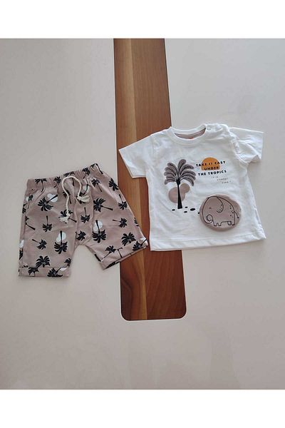 WOW Elephant Stretched Palm Pattern Shorts Printed Summer Baby Boy Set