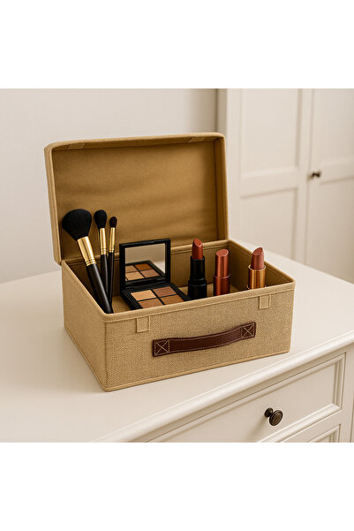 aydev home collection Doğal Jüt Kapaklı Dolap Çekmece İçi Takı Makyaj Çamaşır Katlanır Saklama Kutusu Organizer 30x23x11 c
