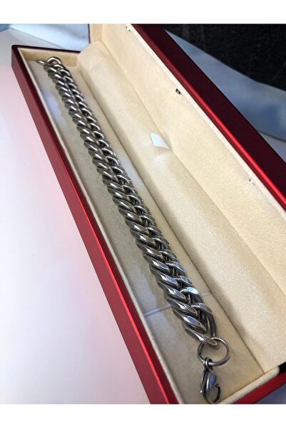 vogutima jewelery&silver by timuçin mavili Thick Steel Oxidized Gourmet Men's Bracelet • Bracelet for Lover in Light Box • Bracelet for Husband • Father