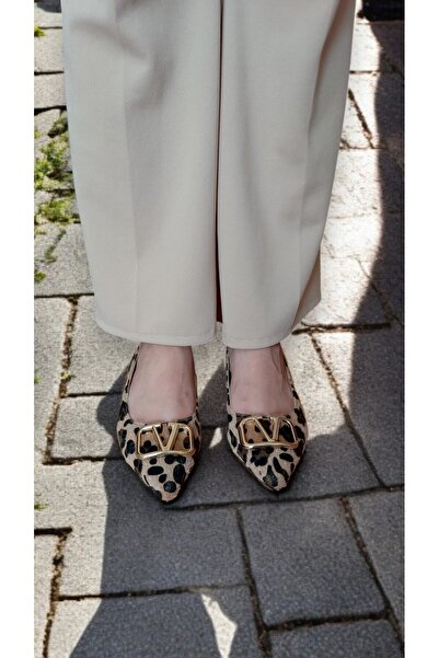 muhhu moda Günlük kullanalım,Toka Detaylı, 2 cm yüksekliğinde, leopar Malzemesi, Babet, tam kalıp,