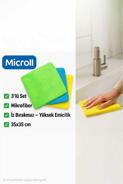 KALBE Microll Microfiber Cleaning Cloth Set of 3 Colors |   Does Not Leave Marks - High Absorbency - 35X35 cm