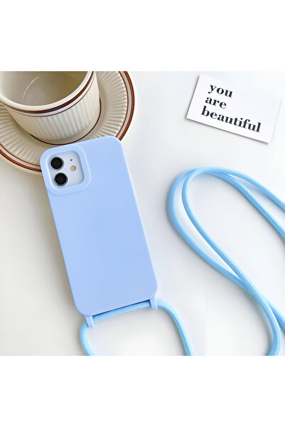 HYPERSOFT Iphone 15 (6.1 inç) Uyumlu İpli Boyun Askılı İçi Kadife Silikon Lan...