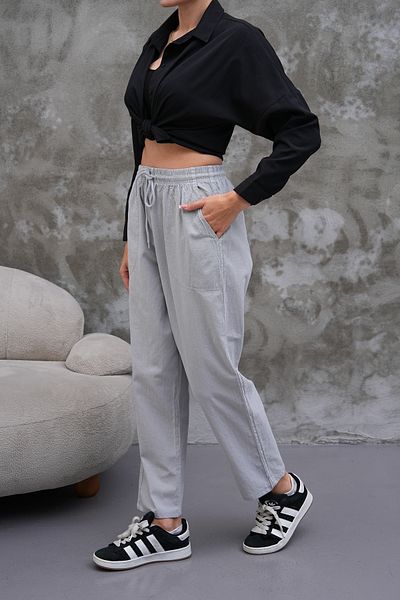 BigBrossBoutique Gray Linen Blend Casual Comfortable Fit Women's Trousers