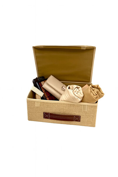 aydev home collection Doğal Jüt Kapaklı Dolap Çekmece İçi Takı Makyaj Çamaşır Katlanır Saklama Kutusu Organizer 30x23x11 c