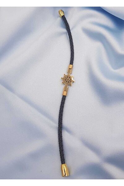 GWOMA سوار من الفولاذ - سوار من الجلد الأسود مع شكل دفة فولاذية، هدية للحبيب ...