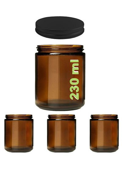 incili home 230 ml Glass Jar Amber Candle Holder 230 Cc Metal Black Lid Candle Jar Brown 3 Pieces