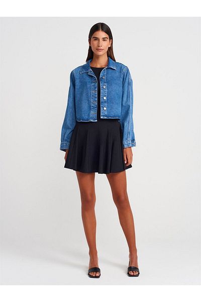 Dilvin 50751 Cămașă din denim crop fără buzunar Dilvin