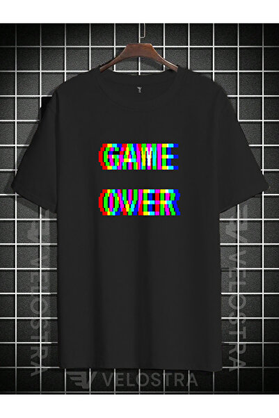 Velostra Unisex colorat Game Over cu imprimeu supradimensionat tricou
