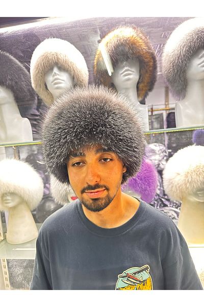 hoaryage Special Production Genuine Wolf Snout Bork Hat, Mink Fur Hat Hat