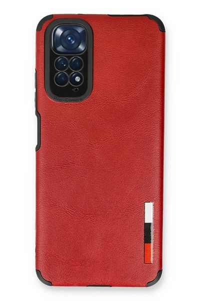 CepteToptan حافظة هاتف Xiaomi Redmi Note 11 مصنوعة من السيليكون والجلد - أحمر - MKİ4104-6437