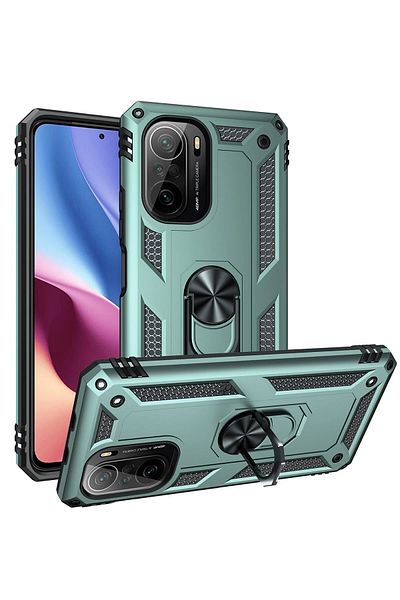 CepteToptan حافظة هاتف Xiaomi Poco F3 من السيليكون مع حلقة صوفيا - أخضر - MKİ1781-2298