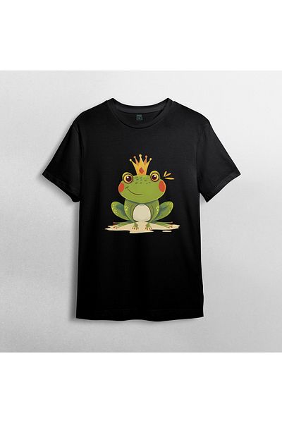 Pixxa Frog Prince Unisex 100% Cotton Crew Neck T-Shirt Model 4