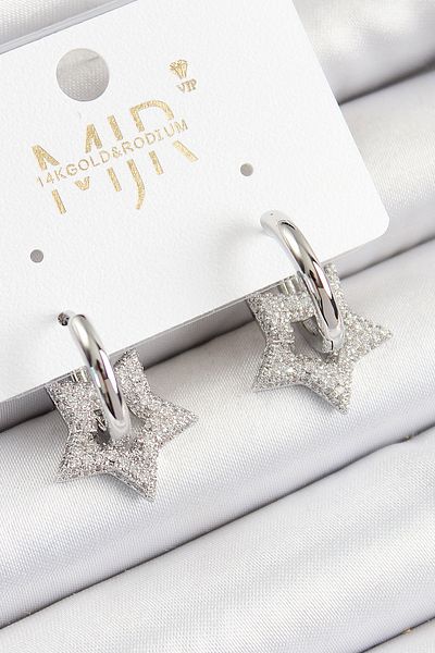 Clariss Brass Zircon Stone Star Figured Ring Model Silver Color Women's Earrings