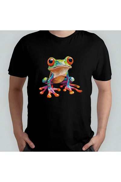 Pixxa Cute Frog Unisex 100% Cotton Crew Neck T-Shirt Model 2