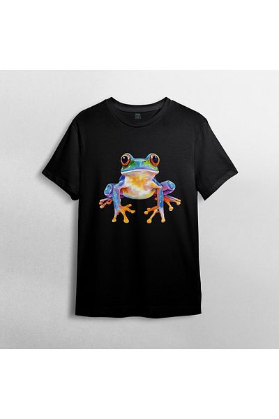 Pixxa Cute Frog Unisex 100% Cotton Crew Neck T-Shirt Model 3