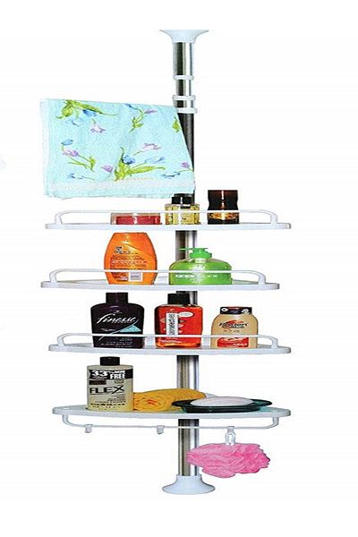 Generic BAOYUNI 4-Tier Bathroom Shelf Rack, Corner Shelf Tensioner, and Adjustable Storage Shelf