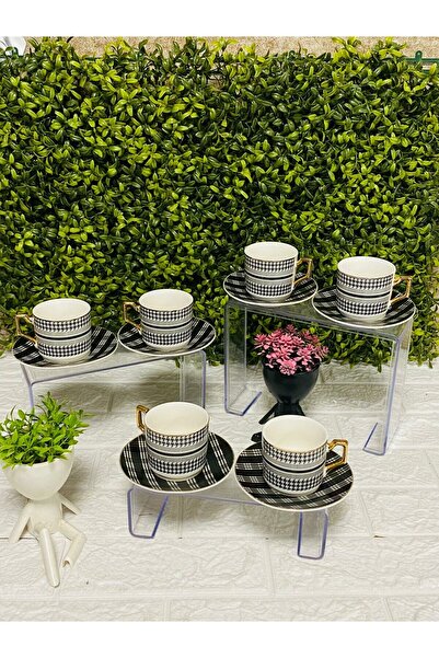 GÖNÜL 6'LI SİYAH BEYAZ ÇİZGİLİ FİNCAN TAKIMI
