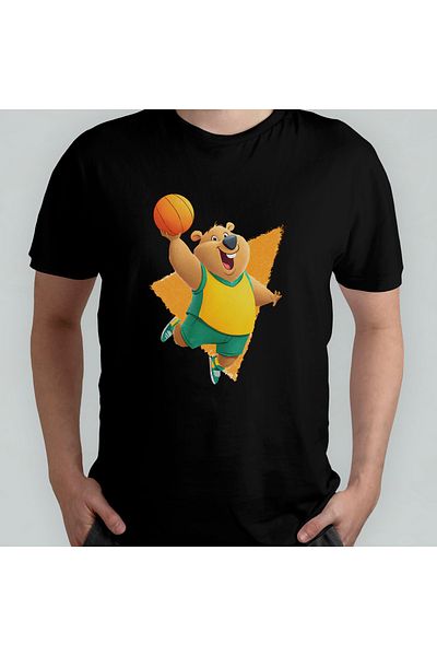 Pixxa Basketballer Cute Bear - Basketball Unisex 100% Cotton Crew Neck T-Shirt