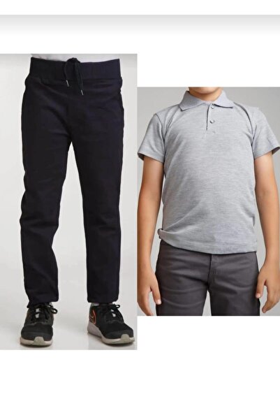 BAGİSTA BUTİK بنطلون أطفال من الكتان باللون الأزرق الداكن (خصر مطاطي) مدرسة ب...