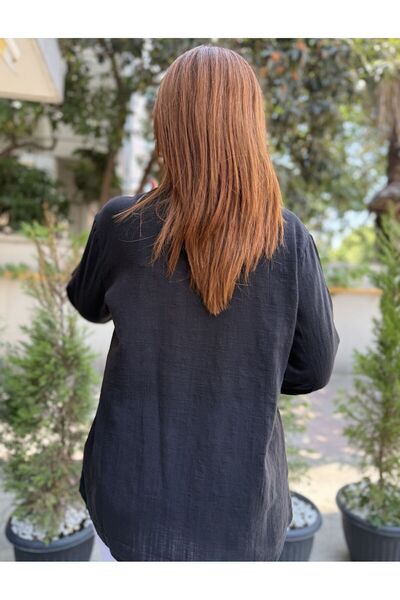 DenizEge Linen Textured Shirt Black