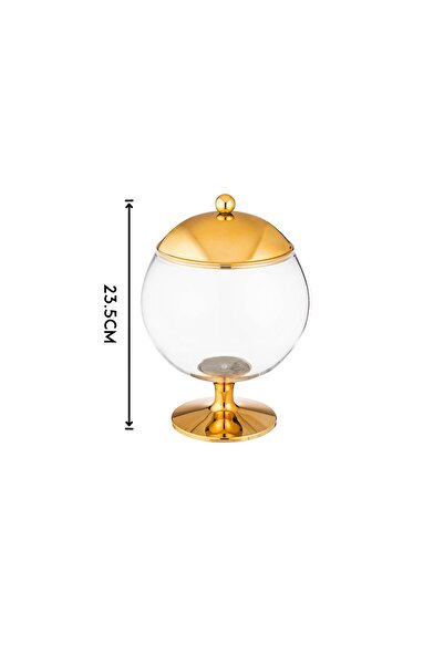 ABAREEK Multipurpose Dessert Serving Bowl with Lid and Base in Attractive Design (1 Piece) Clear/Gold