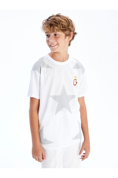 LC Waikiki White Crew Neck Printed Boy's T-Shirt
