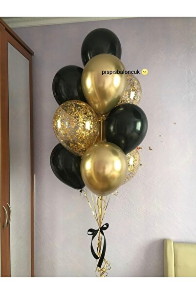 BalonEvi Siyah Gold Balon Seti – Krom Gold & Şeffaf Pullu – Lüks Parti Balonu...