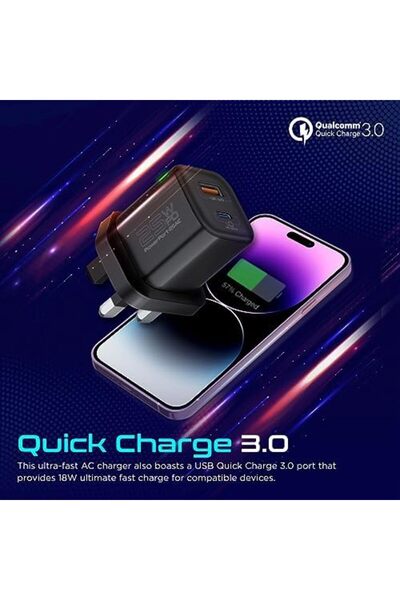 Promate Wall Charger, Compact 25W USB-C Power Delivery AC Charger with 18W QC 3.0 Charging Port, Ada