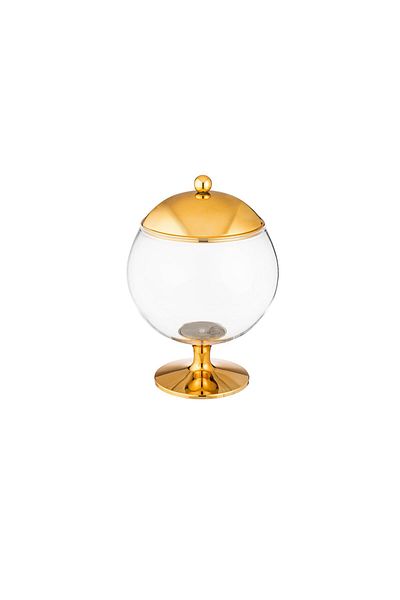 ABAREEK Multipurpose Dessert Serving Bowl with Lid and Base in Attractive Design (1 Piece) Clear/Gold
