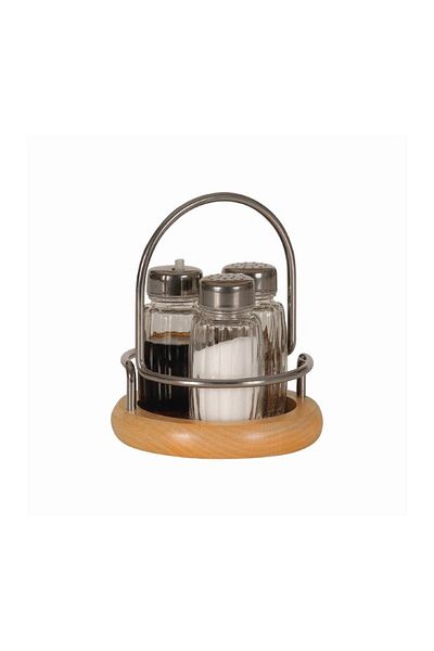 AzHome Set of spice bottles on wooden stand, 3 pieces