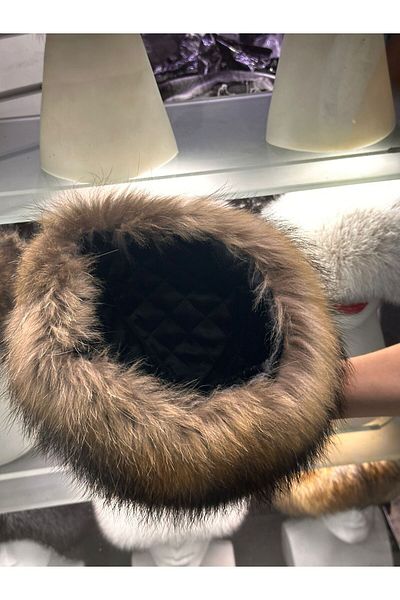 hoaryage Special Production Genuine Wolf Snout Bork Hat, Mink Fur Hat Hat