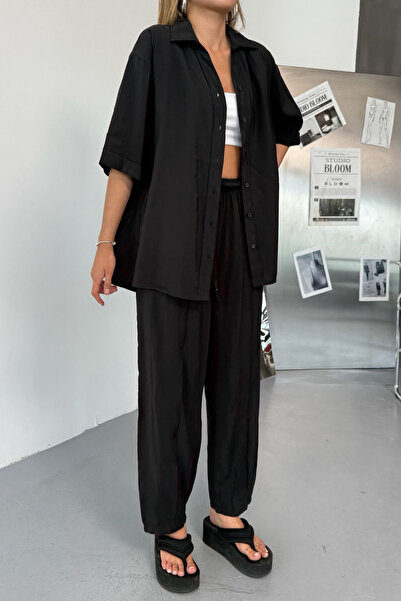 adba style Cămașă cu mânecă scurtă țesută modal pentru femei Set casual 4022