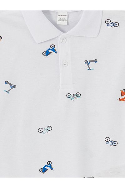 LC Waikiki Tricou alb pentru băiat cu gât polo imprimat
