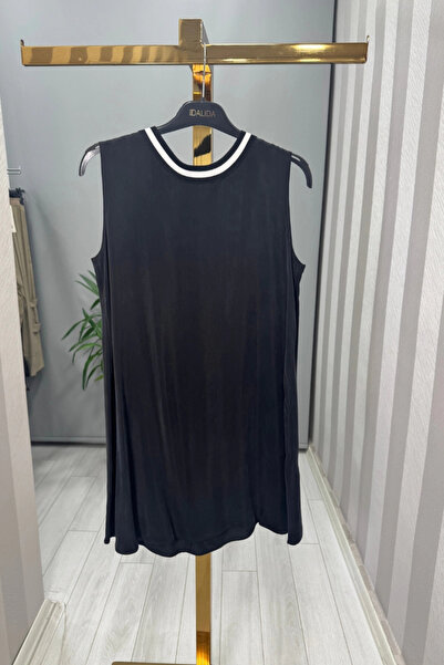 MISS DALIDA Collar Line Detailed Sleeveless Cupro Tunic Black T25Y-6045