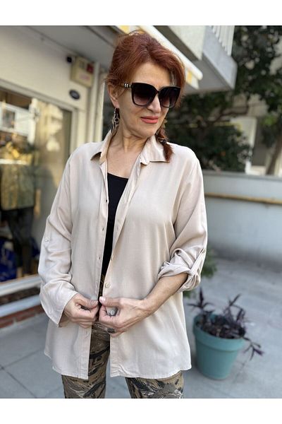 DenizEge Viscose Classic Basic Shirt Beige