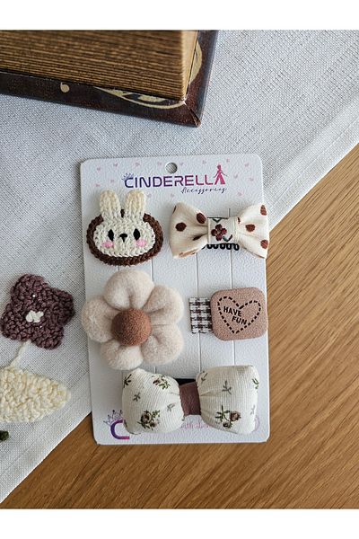 Cinderella 5-Piece Special Series Beige Brown Tone Hairless Baby Buckle - Birthday Gift for Baby with Less Hair Buckle Set