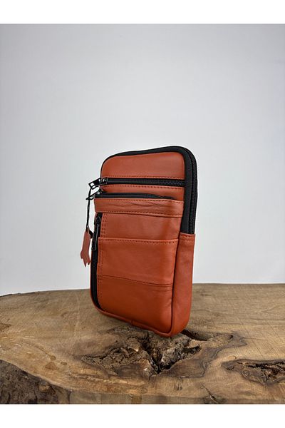özdemirler deri Genuine Leather Unisex Phone Bag, Leather Waist Bag, Multi-Compartment Leather Shoulder Bag