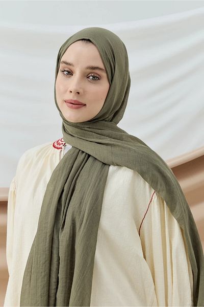 AMİNENESİL Aminenesil Modakashmir Thin Cotton Shawl Linden Green Color