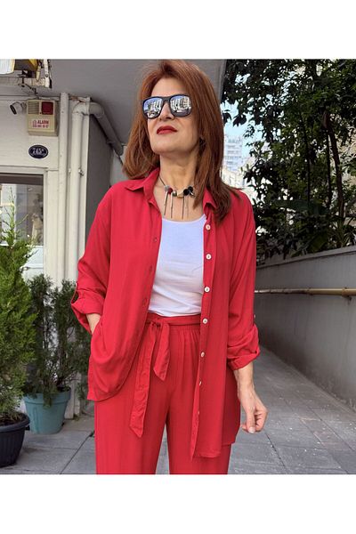 DenizEge Viscose Classic Basic Shirt Red