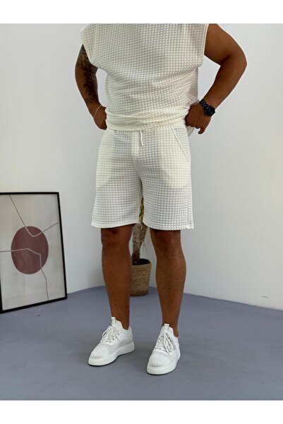 Baycombine35 Чоловічі білі літні шорти з вафельної тканини