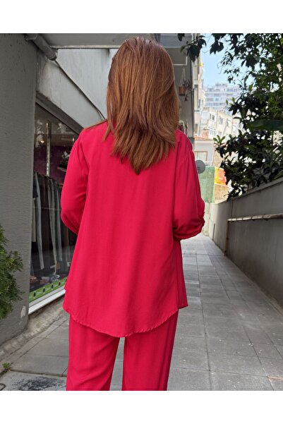 DenizEge Viscose Classic Basic Shirt Red