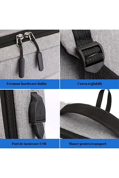 OEM Geanta laptop multifunctionala, port de incarcare USB, smart casual pentru business/calatorii, imper