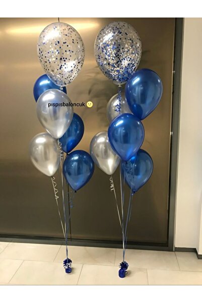 BalonEvi Pıspısbaloncuk Lacivert & Gri Krom Balon Seti Modern Erkek Bebek Cin...