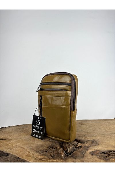 özdemirler deri Genuine Leather Unisex Phone Bag, Leather Waist Bag, Multi-Compartment Leather Shoulder Bag