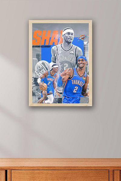 Saturn Shai Gilgeous Alexander Framed Painting - Oklahoma City Thunder Nba Poster Painting