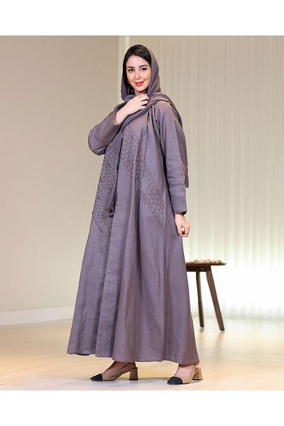 Elegant Japanese linen abaya with hand embroidery